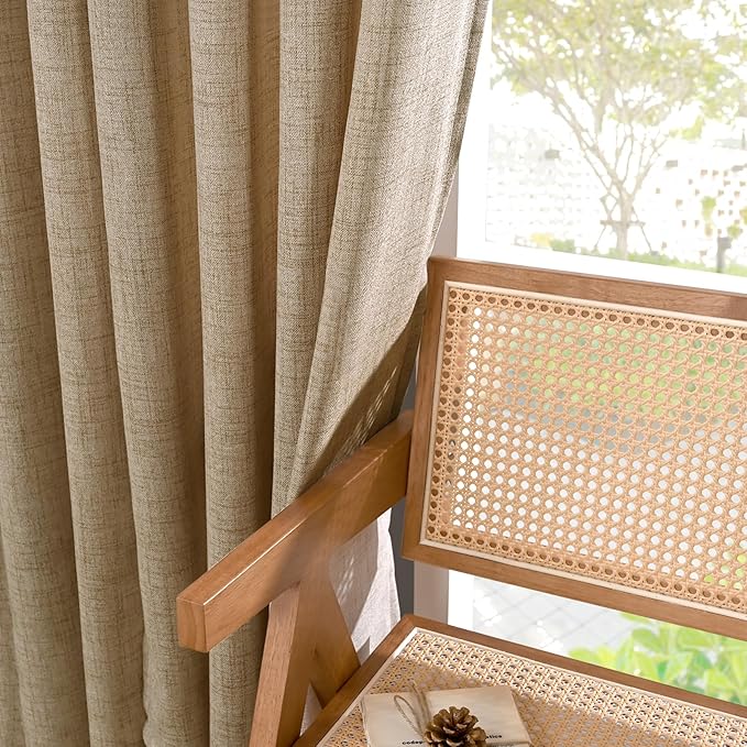 YoungsTex Toffee Linen Curtains 72 Inch Length for Living Room, Burlap Semi Sheer Drapes Light Filtering Tan Window Treatments for Farmhouse Bedroom Rod Pocket Back Tab, 42 X 72 Inch, 2 Panels