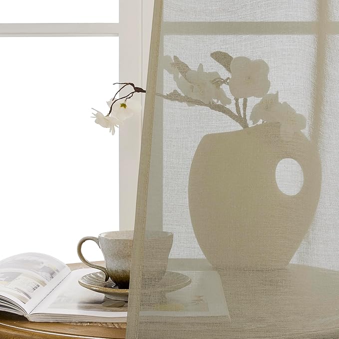 Tollpiz Short Sheer Door Curtain Closet Linen Textured Curtain Sheers Doorway Light Filtering Voile Patio Glass Door Rod Pocket Curtains French Door, 54 x 54 inches Long, Taos Taupe, Set of 1 Panel