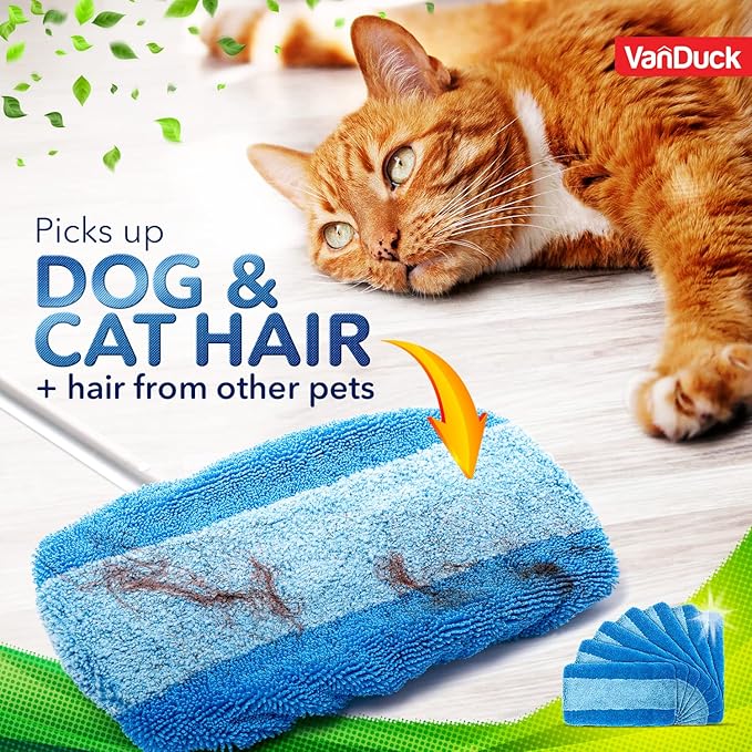 VanDuck Reusable Pet Heavy Duty Mop Pads Compatible with Swiffer Sweeper (2-Pack) - Washable Microfiber Mop Pads for Wet & Dry Use - All Purpose Floor Mopping and Cleaning Product
