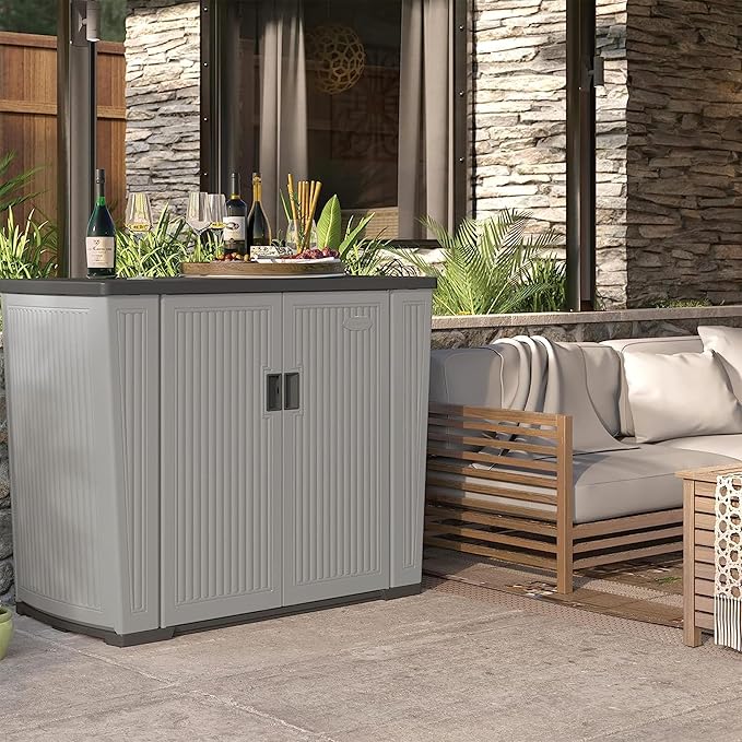 Suncast Outdoor Storage Shed for Patio and Garden, Backyard Oasis, 130 Gallon, Dove Gray