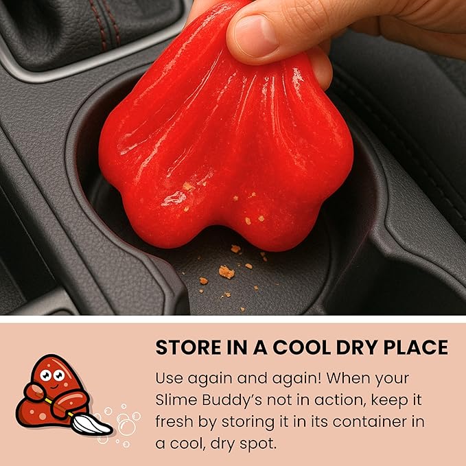 Slime Buddies Car Cleaning Gel Putty - Strawberry Scented Interior Detailing Tool for Cup Holders, Air Vents & Keyboard - Reusable Auto Detailing Accessories - Dust Remover Goop - Gifts for Men Women