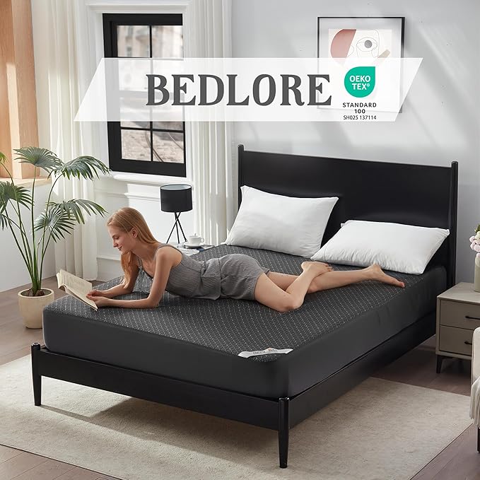 BEDLORE Full Size Mattress Protector, Waterproof Noiseless Mattress Cover with Stretchable Pockets for 6-15 inches Mattress, Soft Breathable Mattress Pad for College Dorm (Dark Gray)