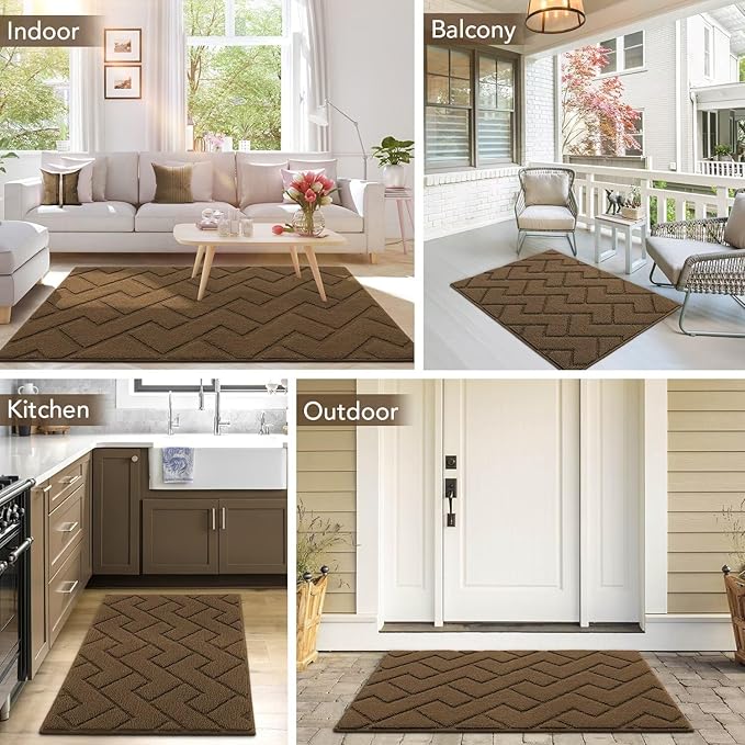hicorfe Indoor Door Mat,Non Slip Door Mats,32"x48" Front Back Door Mat Rubber Backing,Absorbent Resist Dirt Entrance Inside Floor Mats for Entryway Washable Low-Profile(Dark Brown)