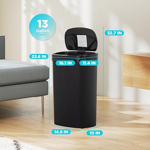 Automatic Motion Sensor Bathroom Trash Can with Lid, 13 Gallon Touchless Trash Bin, Smart Dog Proof Garbage Can, Touch Free Waste Basket for Toilet, Office, Bedroom,Black,2