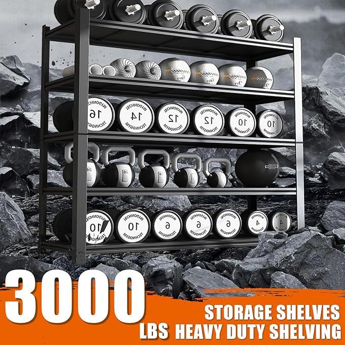 60"W Garage Shelving Heavy Duty Metal Shelving 3000LBS Storage Shelves Adjustable 5 Tier Metal Shelves for Storage Industrial Shelves for Garage, Warehouse, 24.2" D x 60'' W x 72'' H, 4 Packs