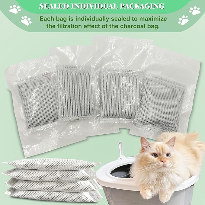 Unscented Cat Litter Box Deodorizer Kit Stick-On Activated Carbon Odor Eliminators Compatible with most manual and automatic litter boxes (4 Refills+ 1 Box) (Orange, Unscented)