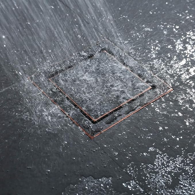 RANDOM Oil Rubbed Bronze Shower Drain Square with Removable Tile Insert Shower Drain Cover and Hair Strainer SUS 304 Stainless Steel 6 inch Shower Floor Drain