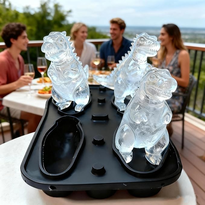 7.48inch Newly Upgraded 4-grid 3D Dinosaur Ice Tray and Covered Silicone Ice Tray, Suitable for Bars, Outdoor and Home Use (1, yellow)