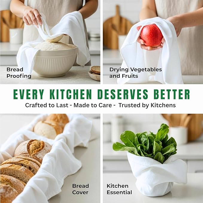 Flour Sack Towels| Tea Towel for Crafts| Kitchen Dish Cotton Blank Towel for Embroidery |Baking Bread Proofing Linen Cover| Thick Absorbent Quick Dry| 6 Pack 18"x28" White