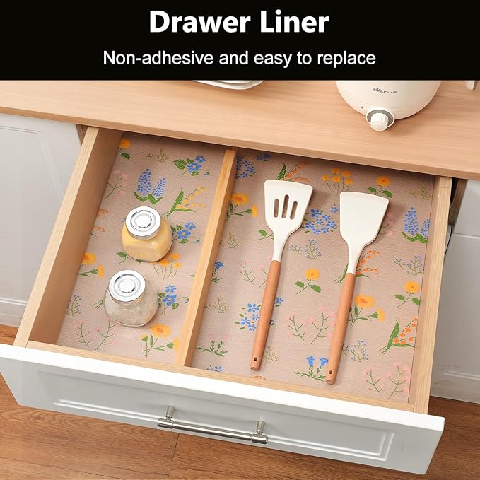 INNOLITES Non-Slip Shelf Liner – Cabinet & Drawer Liner Non-Adhesive – Waterproof Oil-Proof – Durable EVA with Floral for Kitchen Cabinets Refrigerator – BPA-Free, Easy to Cut 11.8" x 236"