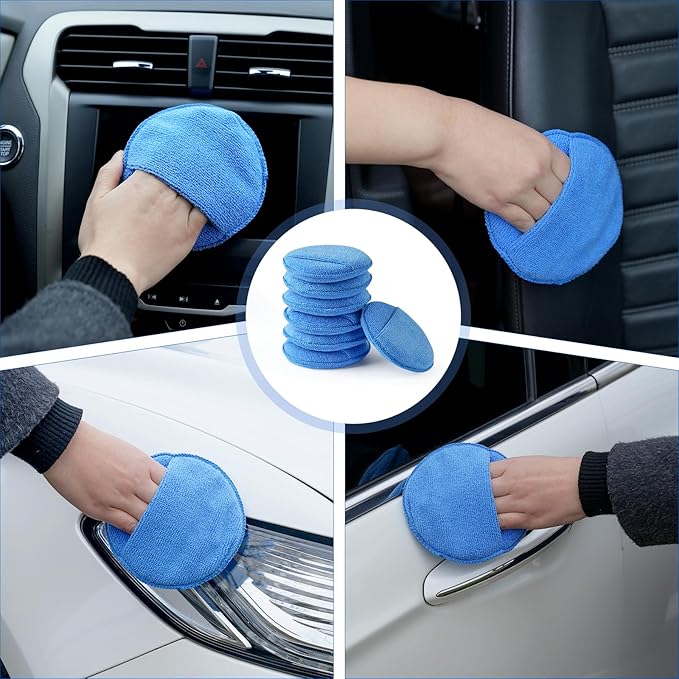 Wax Applicator Pad (8 Pack), 5 Inch Microfiber Applicator Pad with Finger Pocket, Washable Reusable Polishing Pads, Buffing Pads for Car Cleaning, Polishing and Detailing