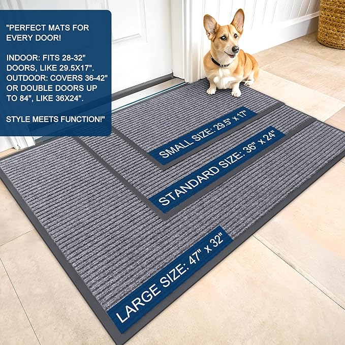 OLANLY Front Door Mat Indoor Outdoor Entrance, Waterproof Heavy Duty Doormat, Fade Resistant, Low Profile, Easy Clean Patio Porch Welcome Floor Mats for Entry, 35x23, Light Gray