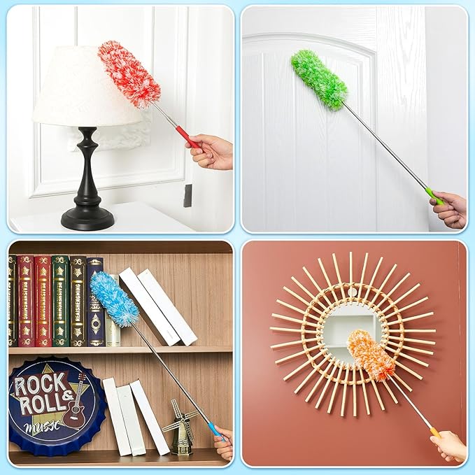 Tanlade 24 Pcs Microfiber Feather Duster for Cleaning 13-31 Inch Extendable Cobweb Dusters Ceiling Fan Duster Washable Bendable Tool for Office Car Window Furniture (Bright Color)