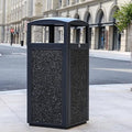 Commercial Metal Outdoor Trash Can with Lid, Lockable Outdoor Garbage Can with Nature Stone Panels, Heavy-Duty Rustproof Trash Bin with Removable Liner for Parks & Public Spaces