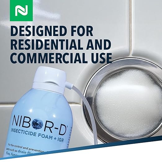 Nibor-D Insecticide Foam with IGR, Ready-to-Use for Fly and Cockroach Control, 360 Degree Application, Includes 17" Hose (1 Pack, 21 oz Can)