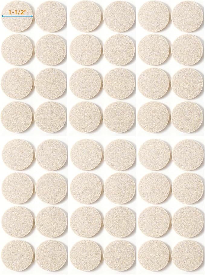 Furnigear Felt Furniture Pads for Hardwood Floors - Self Adhesive Chair Felt Pads, Floor Protector for Furniture Feet, Furniture Sliders Moving Furniture Smoothly - Anti Scratch 48 Pcs 1-1/2" Round