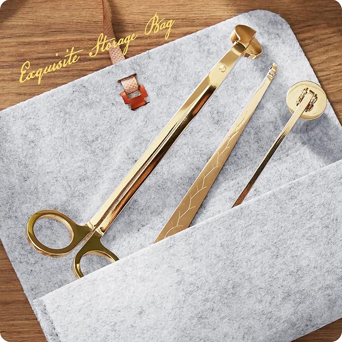 Exquisite Candle Accessories Tool Pack Bag, Rechargeable Electric Lighter， Wick Trimmer, Dipper, Snuffer and Tray Holder Elegant Kit Gift for Candle Lovers in Dating, Valentines Decor. (Rose Gold)