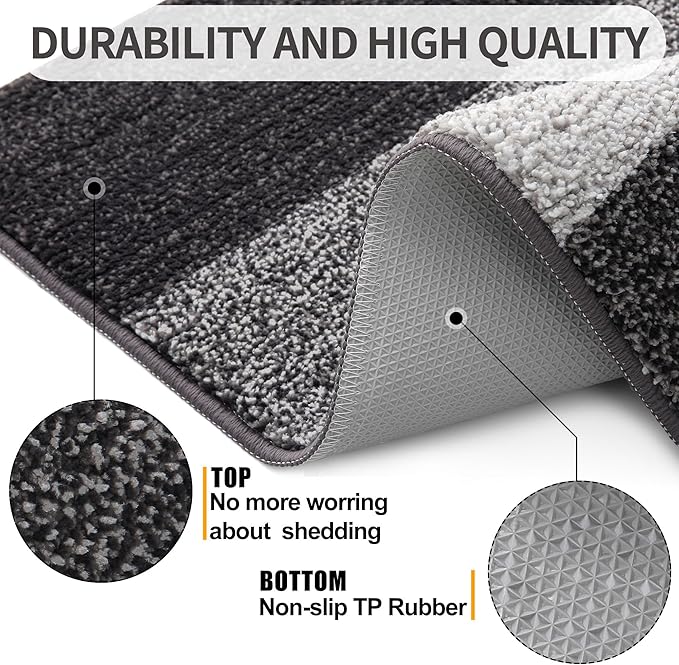 Kitinjoy Indoor Outdoor Door Mat, 59x36 Non-Slip Absorbent Dirt Trapper, Low-Profile Washable Inside Entrance Front Floor Mat, Sturdy Soft Entry Doormats for Entryway, Grey