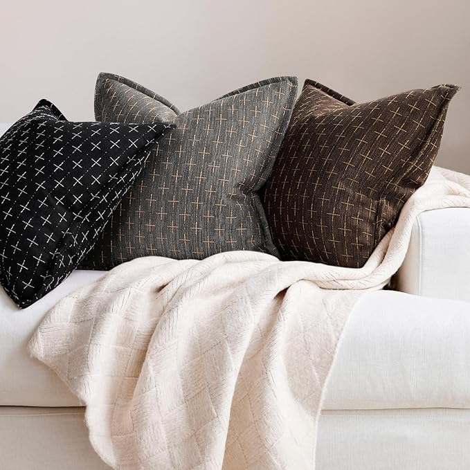 ZWJD Pillow Covers 22x22 Set of 2 Soft Polyester Textured Pillow Covers with Stylish Flange Edge Cozy Farmhouse Throw Pillows for Couch Bed Sofa Living Room