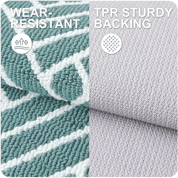 OLANLY Indoor Door Mat, 32x20 Inch, Dirt Resistant and Absorbent, Non-Slip Rubber Backing Floor Mats, Easy Clean Low-Profile Doormat for Entryway, Front Door, and Inside Entrance, Sage Green