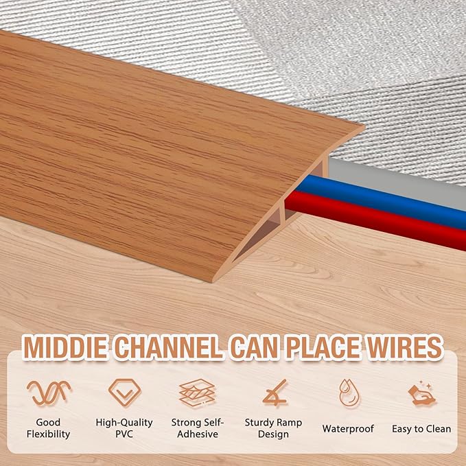 Floor Transition Strip Self Adhesive Vinyl Door Threshold for Doorways Carpet Edging Trim Overlap Edge Reducer for Laminate Floor, Carpet, Tile (Yellow Oak Grain, 1/5" to 2/5", 10Ft)