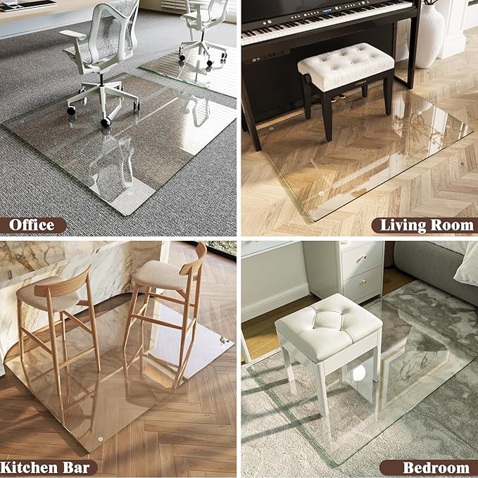 Koonmi Tempered Glass Chair Mat 36"x55" - Premium Office Chair Mat for Hardwood Floors & Low-Pile Carpet with 4 Non-Slip Pads - Thick Scratch-Resistant Surface