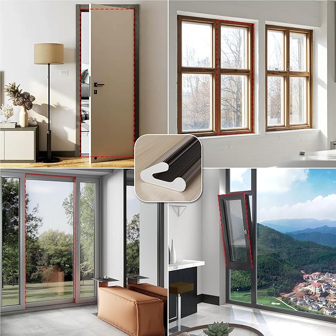 V-Shaped Weather Stripping Door Seal, 33FT Draft Stopper for Doors/Windows, Gaps, Dustproof, Soundproof & Thermal Insulating, Noise-Reducing, Light-Blocking Door Gap Filler