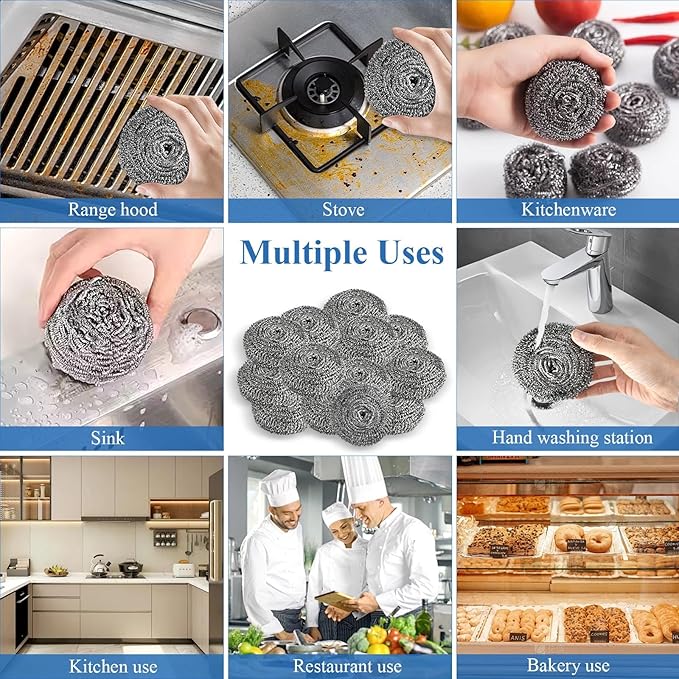 40 Pcs Stainless Steel Scrubber Bulk, Heavy Duty Steel Wool Scrubber 40 Gram, Large Metal Sponge Wire Scouring Pad for Tough Cleaning Kitchen Cookware, Removing Rust Dirty