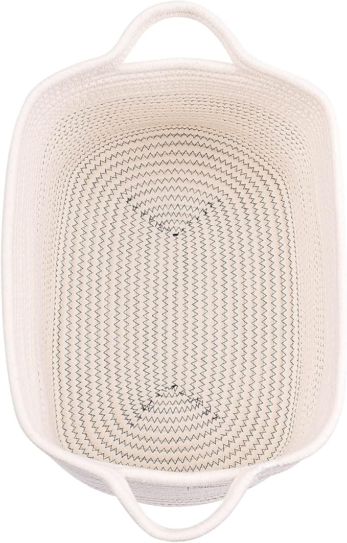 Medium and Large Woven Basket//With Handle, Used for Toys and Fabric Storage Basket used for Storing xl Storage Box, Decorative Storage Box Room 2pack (14L*10W*8.6H White/Black Line, 14Lx10Wx8.6H)