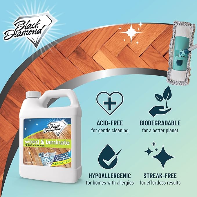 Black Diamond Stoneworks Wood & Laminate Floor Cleaner- Ready to Use Non-Toxic No-Rinse Formula - Safe for Vinyl, Wood, and Engineered Floors (128 Fl Oz)