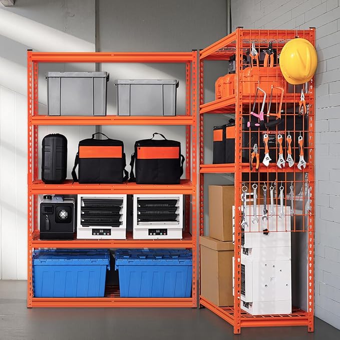 VEVOR Storage Shelves, 2500 lbs, 5 Tier Heavy Duty Garage Shelving, 18" D x 48" W x 72" H Adjustable Metal Shelves for Industrial Shelving Unit Utility Shelf, for Kitchen, Warehouse, Basement, Orange