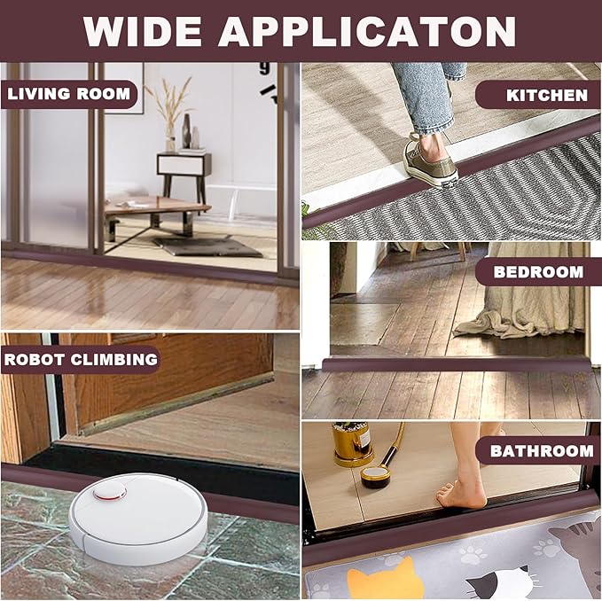 Vinyl Door Threshold Flooring Transition Strip Self Adhesive Carpet Edging Strip for Laminate Doorway Edge Threshold from 3/5" to 4/5" (Coffee, 6.6 Ft)