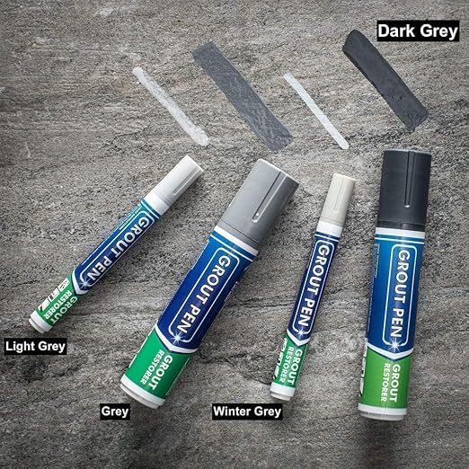 Grout Pen Dark Grey Tile Paint Marker: Waterproof Grout Paint, Tile Grout Colorant and Sealer Pen - Narrow 5mm, 2 Pack with Extra Tips (7mL) - Dark Grey