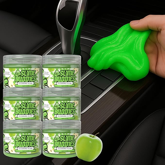 Slime Buddies Car Cleaning Gel Putty - 6 Pack Apple Scented Interior Detailing Tool for Cup Holder, Air Vent & Keyboard - Reusable Auto Detailing Accessories - Dust Remover Goop - Gifts for Men Women