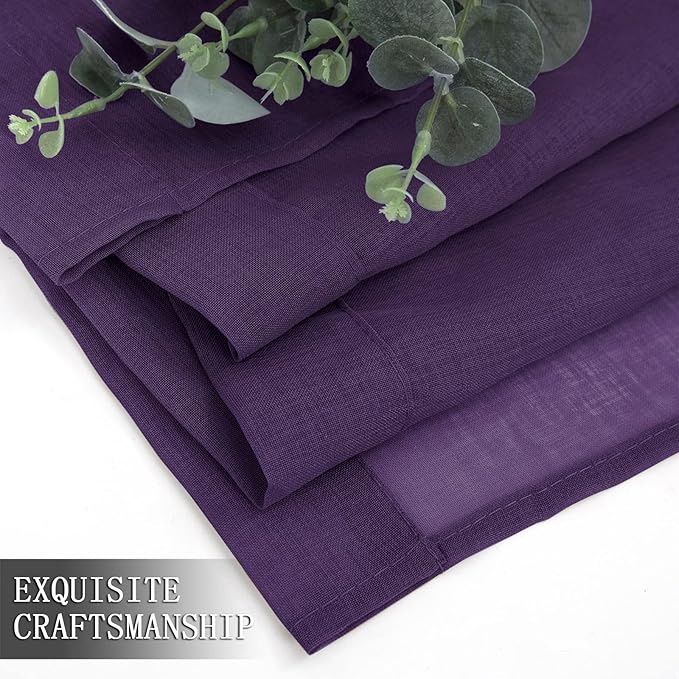 Tollpiz Sheer Curtains Linen Textured Bedroom Curtain Sheers Light Filtering Rod Pocket Voile Curtains for Living Room, 54 x 84 inches Long, Royal Purple, Set of 2 Panels