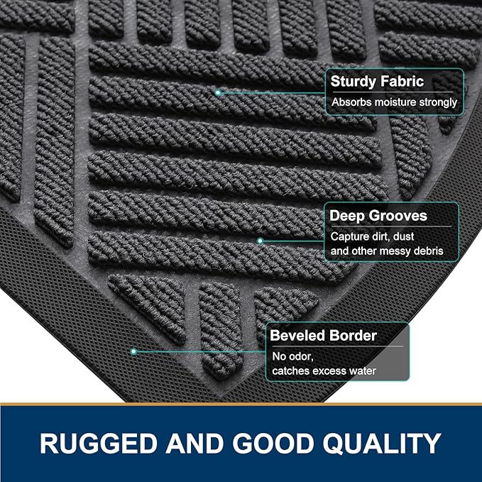 Smiry Half Circle Front Door Mat Outside Entrance,Heavy Duty Outdoor Indoor Natural Rubber Doormat,Non Slip,Trap Dirt and Moisture,Easy Clean,Low Profile Patio Porch Entryway Mat,29.5x17, Light Grey