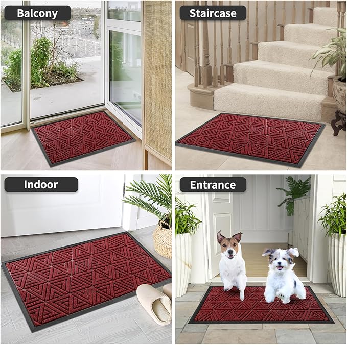 Yimobra Outdoor Mats for Front Door 29.5x17, All-Weather Waterproof Non-Slip Outdoor Door Mat Outside Eentrance, Garage/Patio Entryway Indoor Doormat, Easy Clean, Black Red
