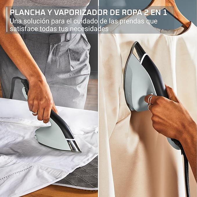Rowenta 2-in-1 Duo Force Iron and Steamer for Clothes, 1700W Steam Iron, Stainless Steel Soleplate, Ultra-Lightweight, Detachable 13.5-oz Water Tank, Clothes Steamer, Anti-Drip, Black & Green, JR4030