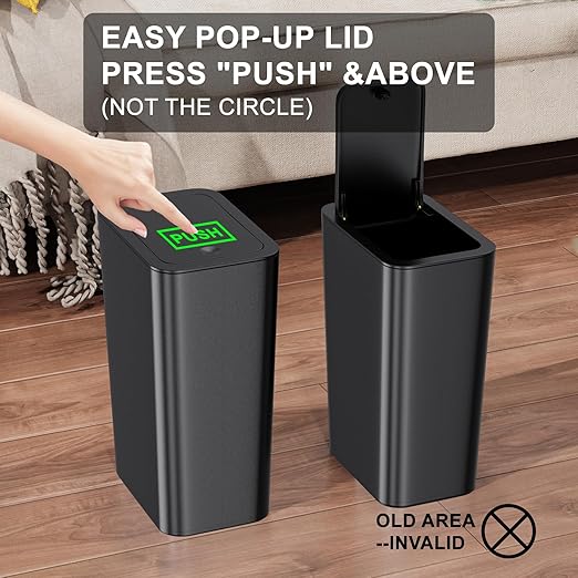 N. NETDOT Bathroom Trash Can with Lid 3 Pack Set, 2 Packs 4 Gal Slim Kitchen Trash Bin and 1 Pack 2.6Gal Garbage Can, Small Trash Can/Trash Bin/Waste Basket for Bedroom (Black, Pack of 3)