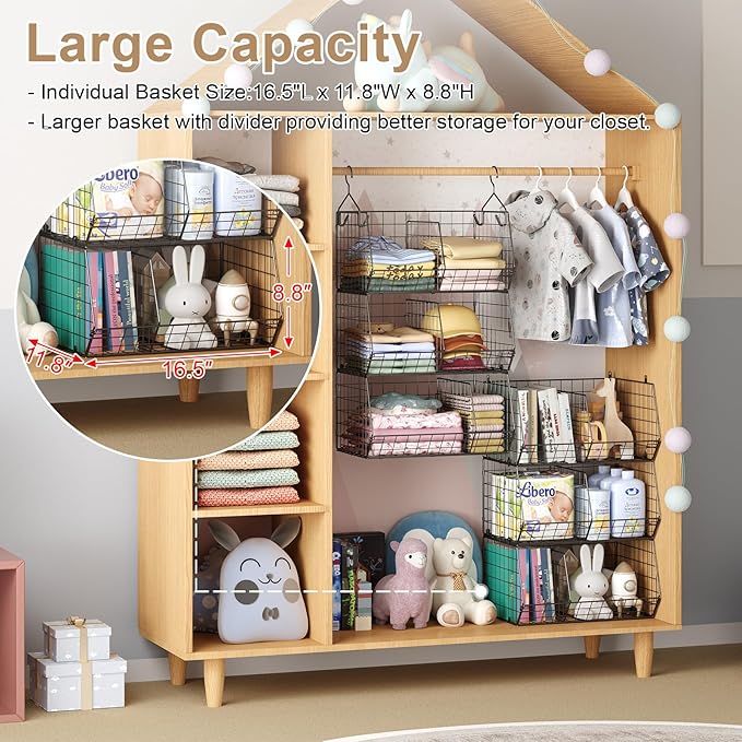 3 Tier Closet Hanging Shelves with Divider, Extra Large Closet Organizers and Storage, Clothes Hanging Organizer Clothing Sweaters Handbags Clutches Accessories