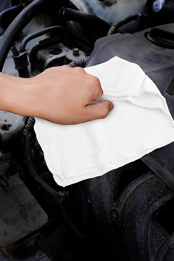 Cotton Shop Towels - Pack of 25 Cleaning Rags 12'' x 14'' - Super Soft and Absorbent Shop Rags for Cleaning House - Multipurpose Towels for Automobiles, Industries, Garage