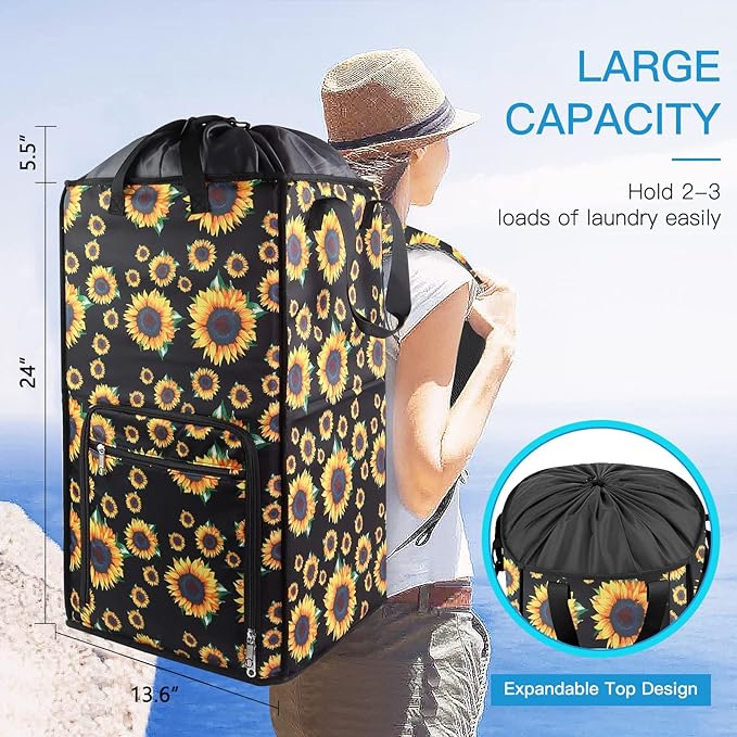 Bukere Laundry Hamper, Extra Large 2 in 1 Laundry Backpack Bag for College Students Dorm Essentials, Adjustable Shoulder Straps, Freestanding Laundry Basket for Apartment, Laundromat, Travel