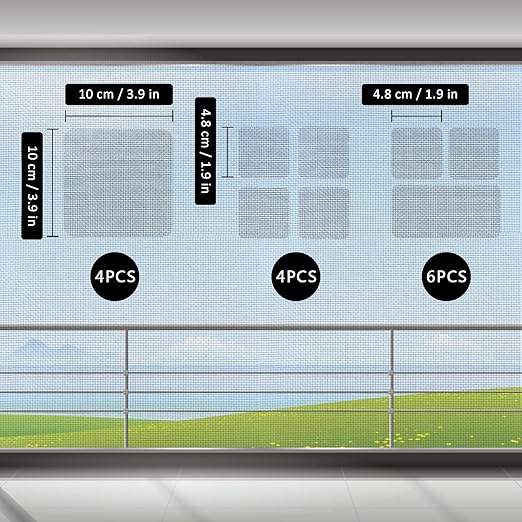 14 Sheets Window Screen Patches Repair Kit, Grey/Black 3 Sizes Window Screen Repair Kit for Mesh Screen Door, Strong Adhesive Fiberglass Quick Screen Repair Tape