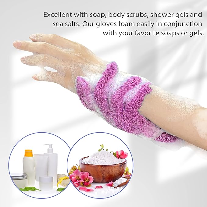 Evridwear Exfoliating Dual Texture Bath Gloves for Shower, Spa, Massage and Body Scrubs, Dead Skin Cell Remover, Gloves with Hanging Loop (1 Pair Innuendo Heavy Glove)