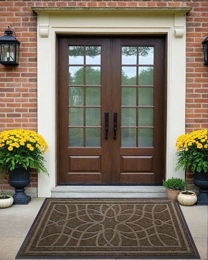 DEXI Front Door Mat Outside Entrance, Heavy Duty Non Slip Low Profile Doormat for Entryway, Trap Dirt and Moisture Welcome Mats, Easy Clean, Patio, Garage, 3x2, Brown