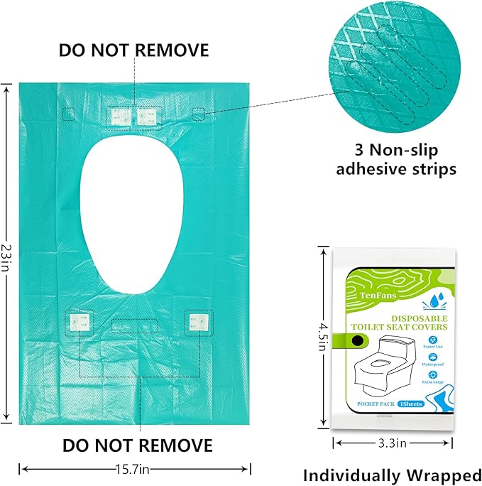 TenFan Disposable Toilet Seat Covers - 70-Pack Waterproof XL Travel Pack, Adhesive Secure Fit for Public Toilets, Camping, Airport & Hospital (Adults & Kids)