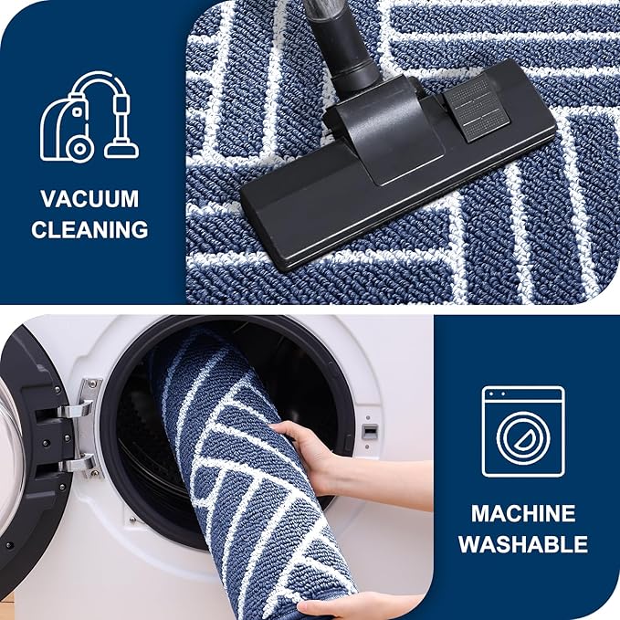OLANLY Indoor Door Mat, 32x20 Inch, Dirt Resistant and Absorbent, Non-Slip Rubber Backing Floor Mats, Easy Clean Low-Profile Doormat for Entryway, Front Door, and Inside Entrance, Navy