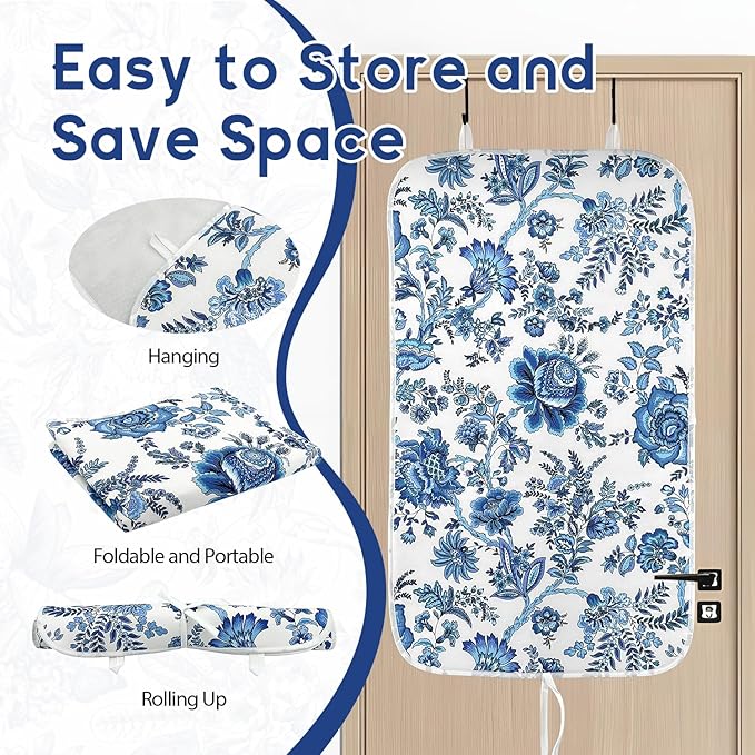 Portable Ironing Mat - 3mm Heat Resistant Padding with 2 Hooks + 1 Insulating Pad for Tabletop or Bed Steam Pressing | Quilting & Travel Blanket Ironing Board Alternative
