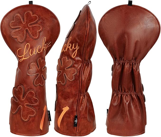 Golf Headcovers Golf Club Head Covers Four Leaf Clover Good Luck Charm - Clover Style Premium Leather Driver Fairway(FW) Wood Hybrid(UT) with Number Tags