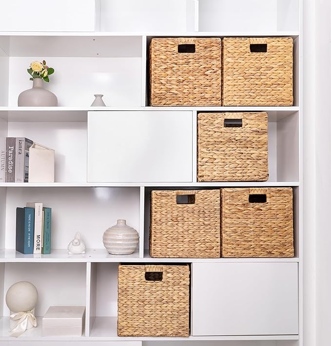 Storage Cube 10.5 x 10.5in, Wicker Storage Baskets for Shelves, Water Hyacinth Storage Baskets, Square Wicker Storage Basket (2 Packs 10.5in)